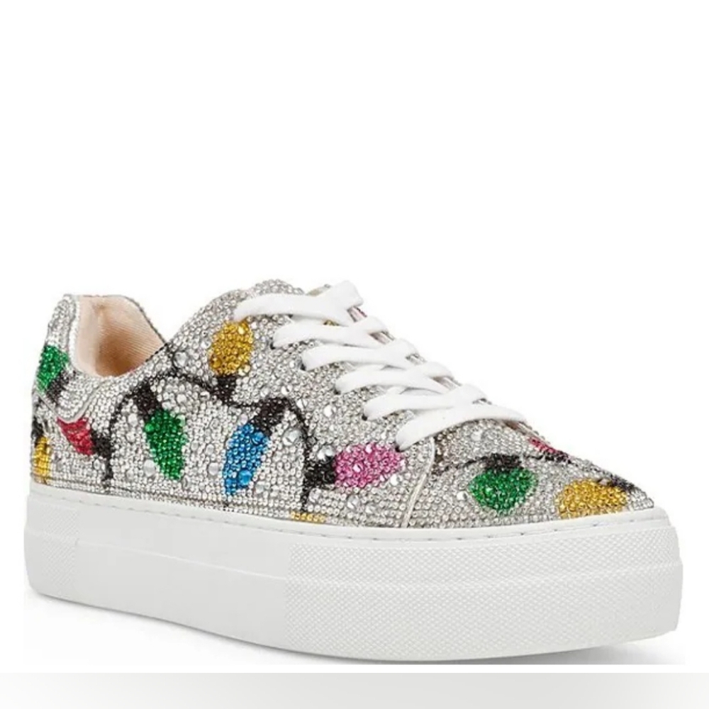 Betsey JohnsonBlue by Betsey Johnson Sidny Holiday Lights Print Rhinestone Platf